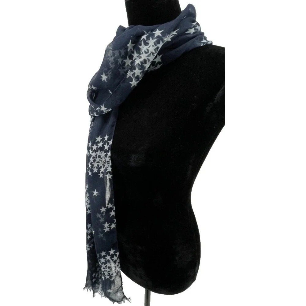 Nicole Marciano Womens Rectangular‎ Scarf One Size Navy Blue White Stars Print